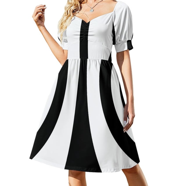 Vestido retro de los años sesenta, de manga corta, en blanco y negro, para mujer, 2025, para fiesta y noche.