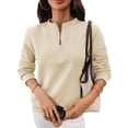 thumbnail image 5 of Women's Half Zip Tops Crew Neck Long Sleeve Texture Pullover Fall Winter Fashion Casual Sweatshirts Loose Fit (2XL, Beige), 5 of 9