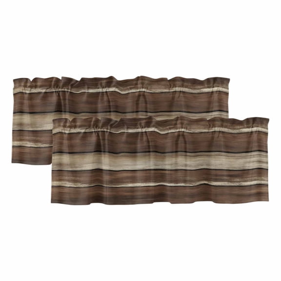 2 Pack Valances for Window, Brown Wooden Short Curtains for Kitchen Bedroom Living Room, Vintage Farmhouse Retro Art Rod Pocket Small Window Treatment Valance Drapes 42 x 18 Inch