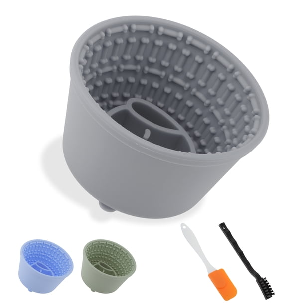 Tazones Lentos para Perros Unique Bargains, Tazón de Lamido de Silicona con Cepillo y Raspador, Base Antideslizante, Comedero Lento para Aliviar la Ansiedad y Salud Oral, Azul Grisáceo