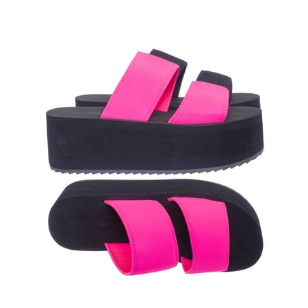 Diva Platform - Felicia01 by Wild Diva, Eva Flatform Lycra Sandal - Women Slide In Slippers On Platform