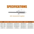 thumbnail image 3 of GFDYREE 50pcs 3/16" x 1" Large Flange Aluminum Blind Rivets, 4.8 x 25mm Pop Rivets (Silver), 3 of 5