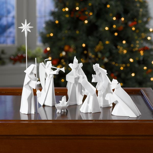 One Hundred 80 Degrees White Porcelain Origami Nativity Set - 9 Piece