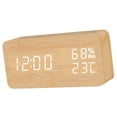 thumbnail image 3 of Reloj despertador LED Mesa de madera Humidómetro Termómetro Control de voz Temporizador de escritorio digital, Madera de bambú Luz blanca Scienceny HA004025-02, 3 of 6