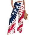 thumbnail image 2 of Mlqidk American Flag Trousers for Women High Waisted Patriotic Gauze Pants Casual Cotton Linen 4th Of July Trousers Wide-Leg Usa Flag Printed Pants with Pocket Dark Blue 2XL, 2 of 5
