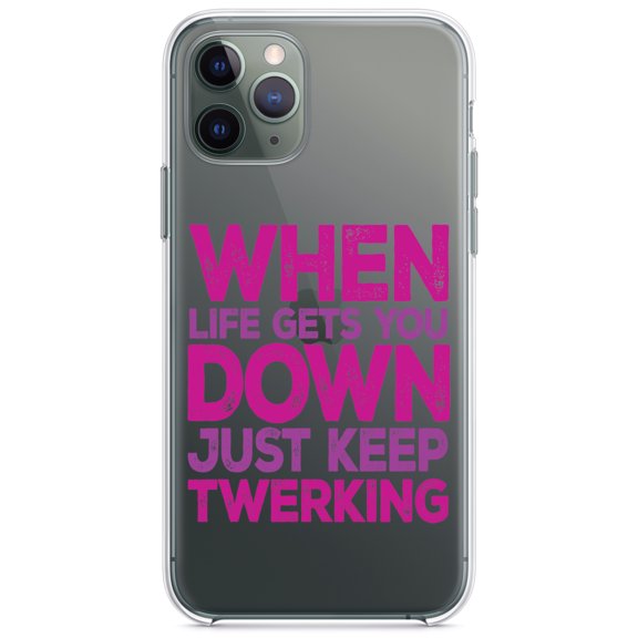 DistinctInk Clear Shockproof Hybrid Case for iPhone 11 Pro (5.8" Screen) - TPU Bumper Acrylic Back Tempered Glass Screen Protector - When Life Gets You Down Just Keep Twerking