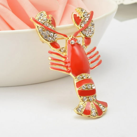 NICEXMAS Red Rhinestone Lobster Brooch Crystal Cloth Accessory Versatile Jewelry