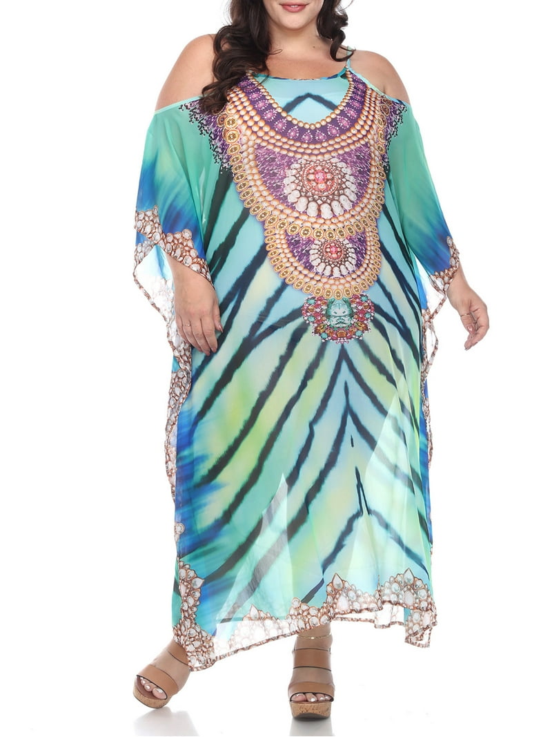 White Mark Women's Plus Size Sheer Caftan Dress with Tie-up