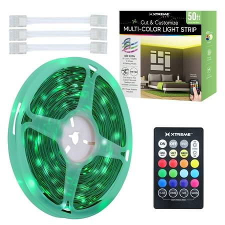 xtreme lit 50ft indoor led strip lights kit, multicolor led lights for bedroom, cuttable, remote control