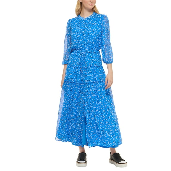 Karl Lagerfeld Paris Tiered Floral Print Maxi Dress Blue Multi 10