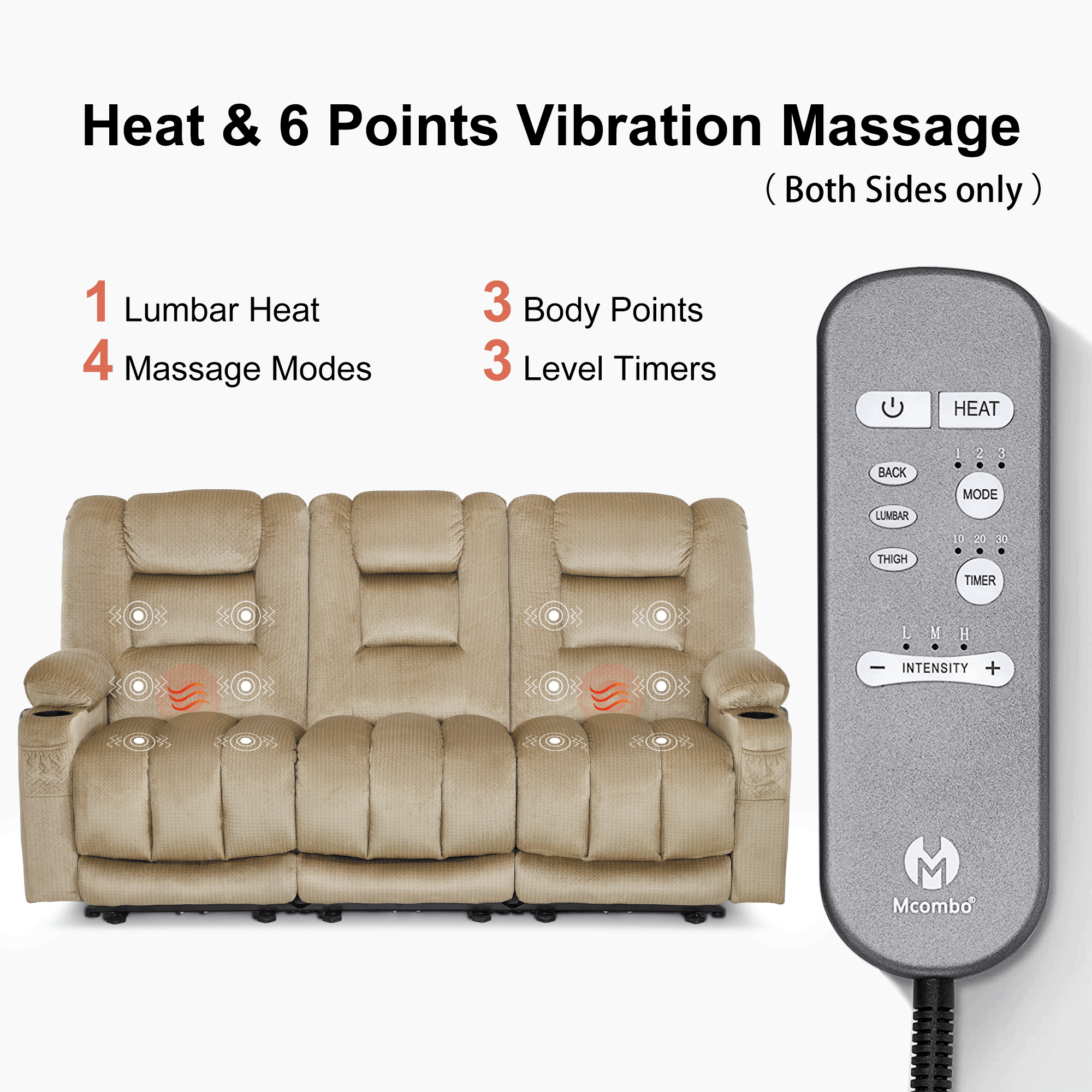 MCombo 3 Seater Zero Gravity Power Reclining Sofa for Living Room, Fabric, Beige