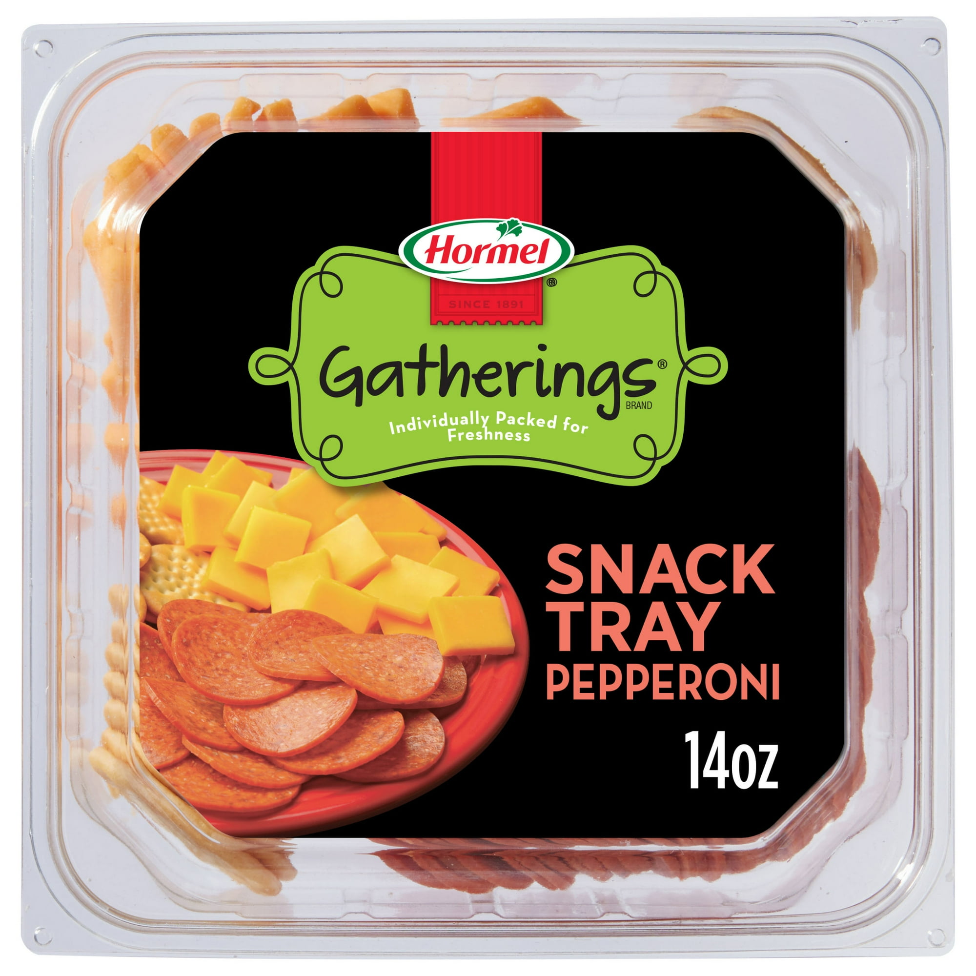 HORMEL GATHERINGS Pepperoni with Cheese and Crackers, Refrigerated, 14 oz Plastic Tray