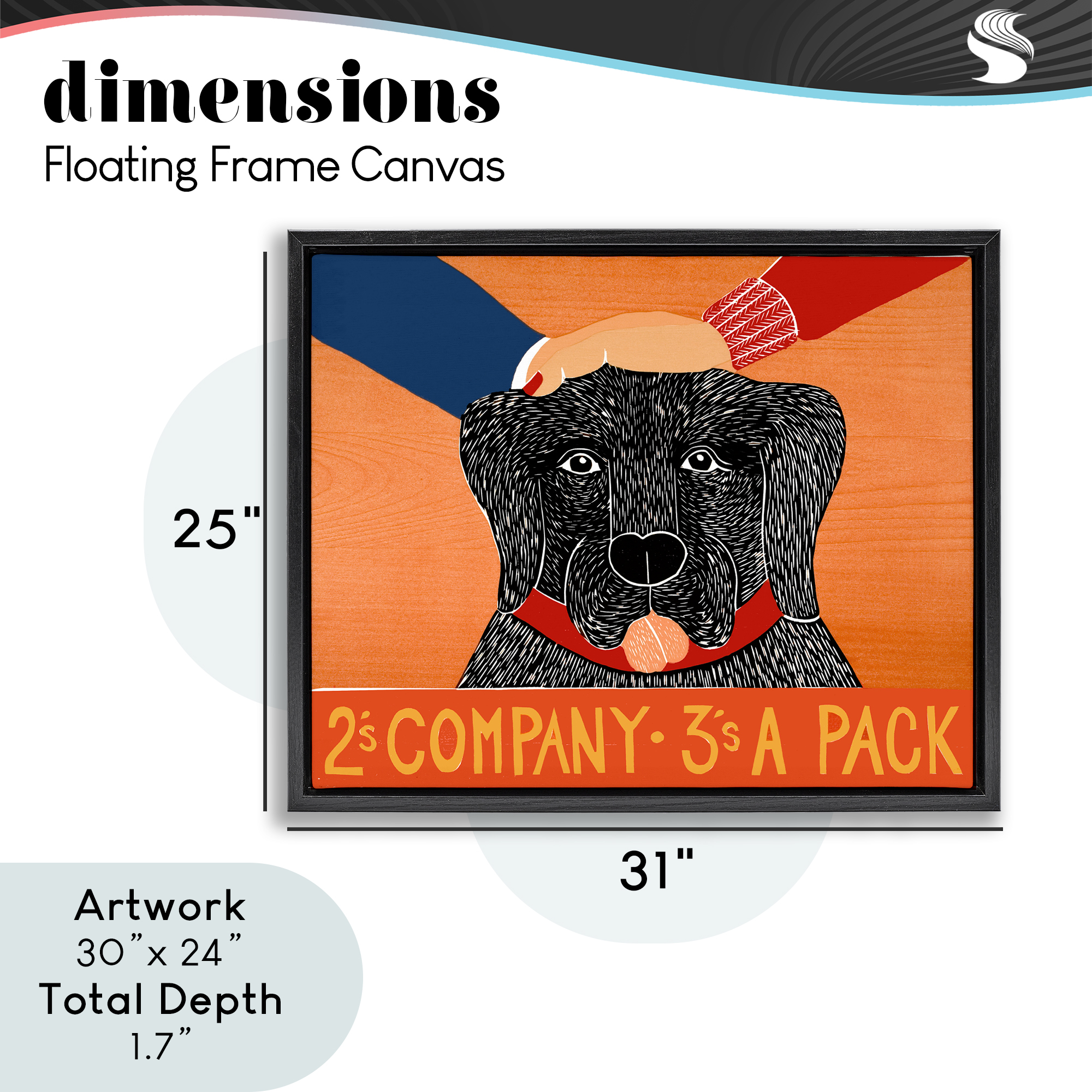 2's Company Dog Black Framed Floater Canvas Wall Art, design by Stephen Huneck
