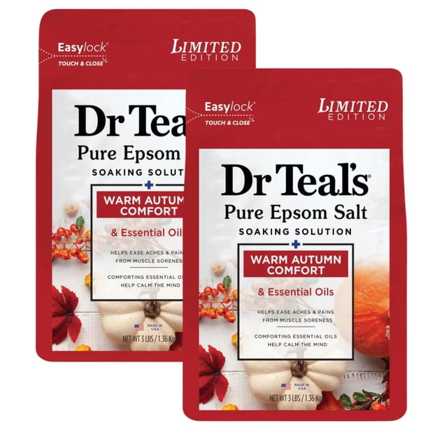 Dr Teal's Sal de Epsom Puro para Baño 1.4 kg Otoño Cálido, Pack de 2