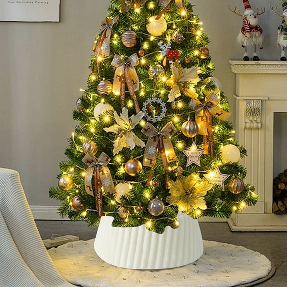 Knitted Christmas Tree Collar: Christmas Flannel Tree Skirt, Snowflake Pattern Stand-Hiding Base Decor Skirt, Farmhouse Tree Ring Tree Skirt for Christmas Home Décor(A)