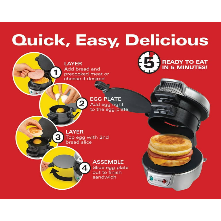 Breakfast Sandwich Maker with Egg Cooker Ring Customize Ingredients, Black