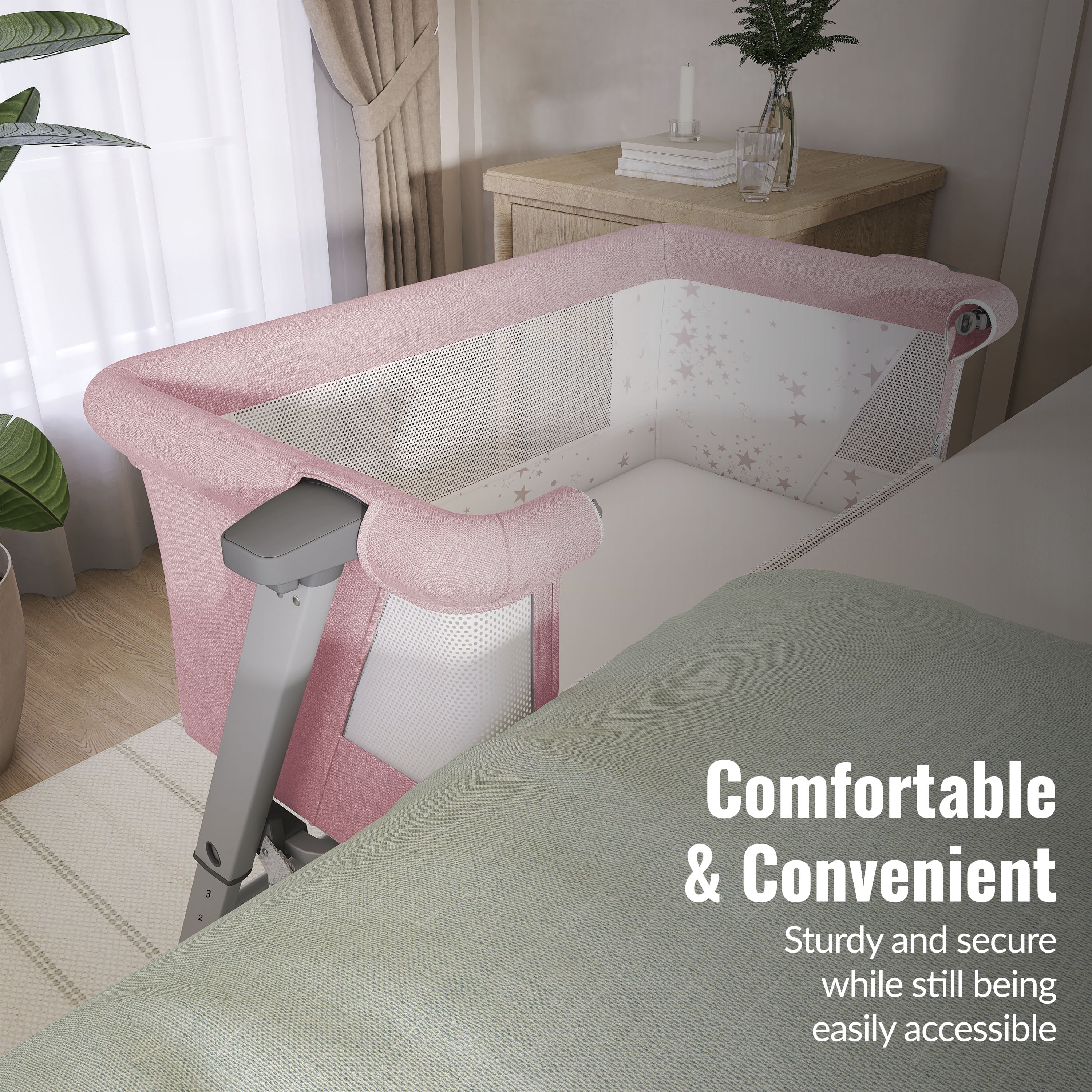 Dream On Me Skylar Bassinet and Bedside Sleeper in Pink, Lightweight and Portable Baby Bassinet