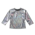 thumbnail image 3 of YONGHS Kids Girls Shiny Metallic T-Shirt Long Sleeve Top Shirt Jazz Hip Hop Dancewear Black 5-6, 3 of 6