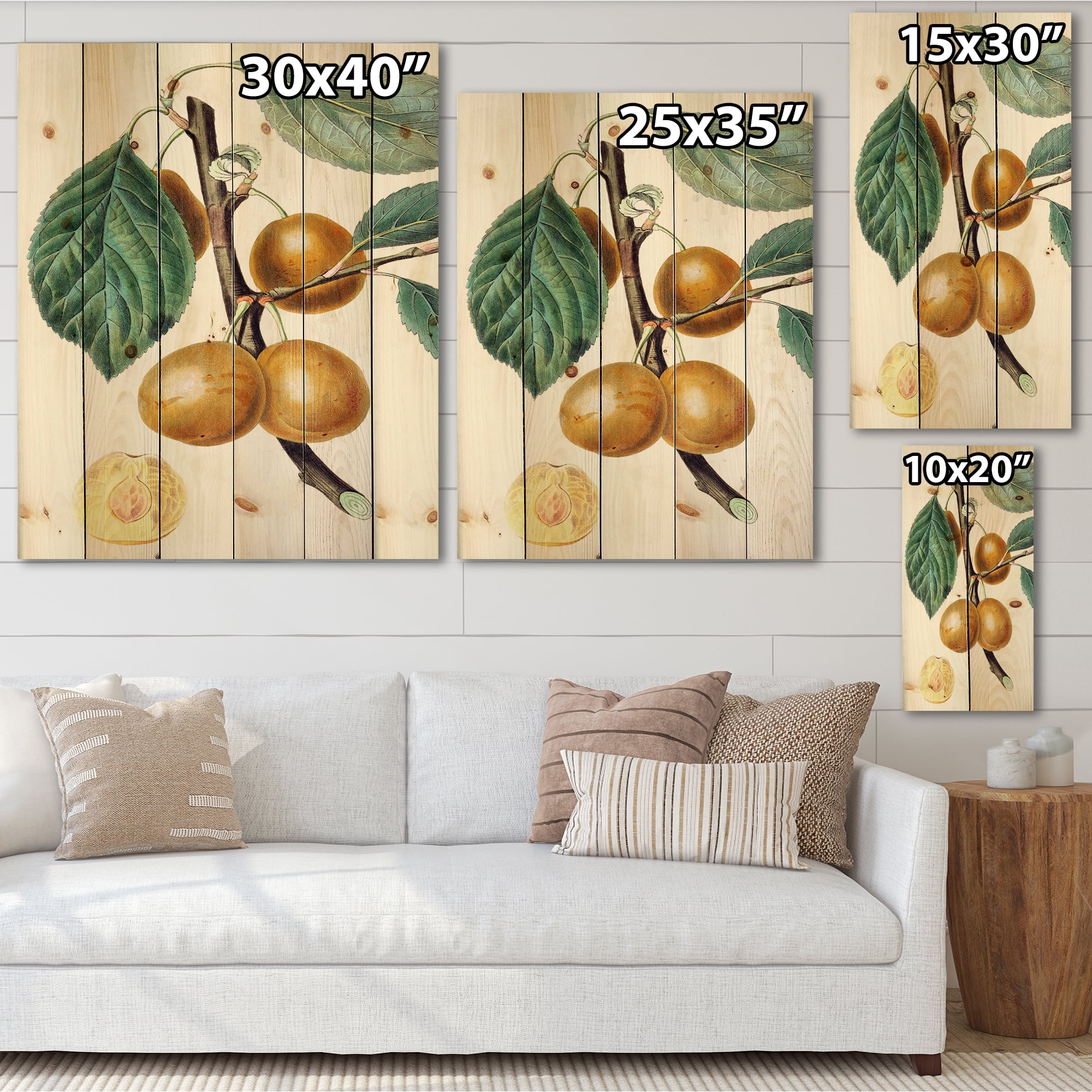 Designart 'Ancient Fruits II' Farmhouse Print on Natural Pine Wood
