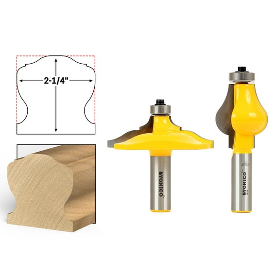 2 Bit Handrail Router Bit Set - Classical Ogee/Flute - Yonico 18225