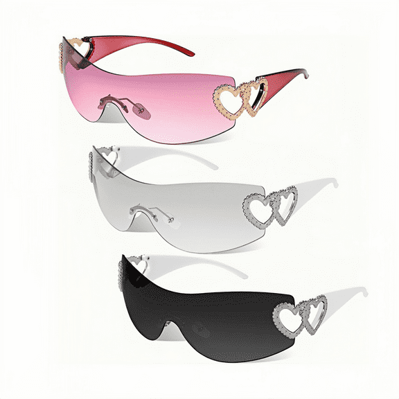 3 Pcs Y2K Rimless Sunglasses for Women, Trendy Sunglasses Fashion Frameless Sun Glasses UV400