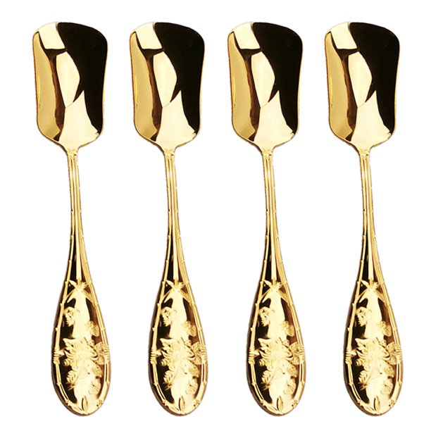 4 cucharas de acero inoxidable para helado, cucharas de postre de cabeza cuadrada retro, cucharas para café, sorbetes, yogur, pasteles, gelatina, utensilios de cocina