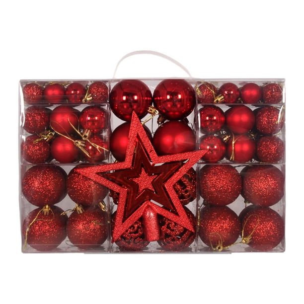 101 piezas de adornos de bolas de Navidad, adornos de estrella para la parte superior del árbol, bolas colgantes DIY para Rojo