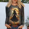 thumbnail image 4 of thefmos Women's Round Neck Halloween Print Top Long Sleeve Solid Color Casual Pullover Fashion Fall Winter Outfit, Multicolor 4XL, 4 of 6