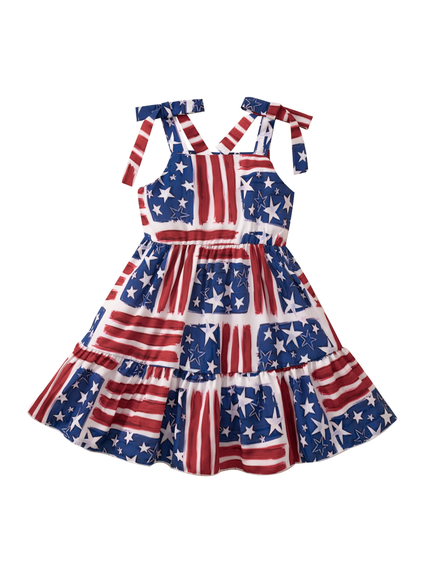 Jkerther 4th of July Outfits Toddler Kids Girls Birthday Clothes Summer  Casual Sleeveless Print A-Line Dress Independence Day Beach Party Wear 