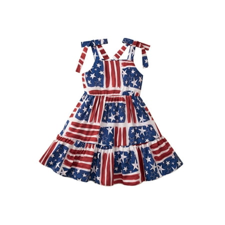 

Qtinghua 4th of July Toddler Baby Girls Dress Summer Casual Stars Stripes Print Sleeveless A-Line Dress for Beach Party Wear Blue Star 2-3 Years