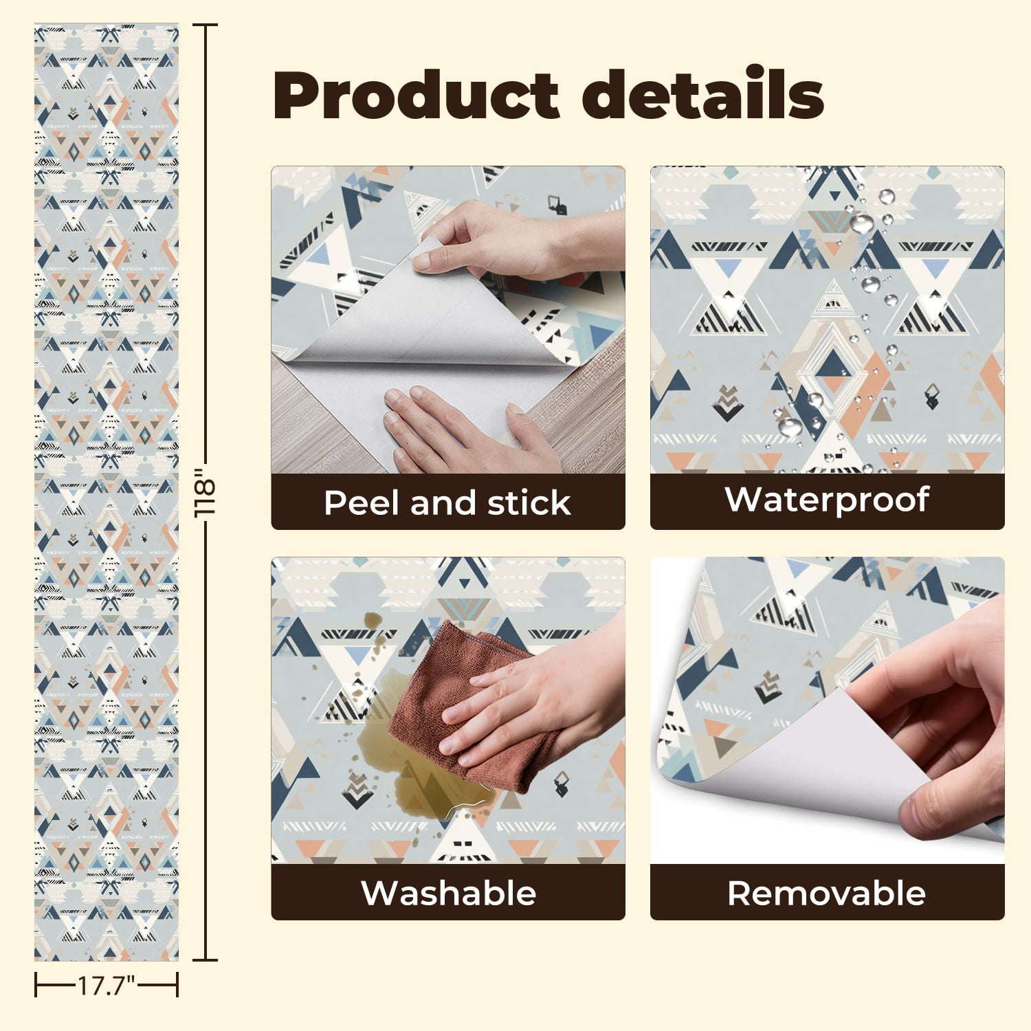 Peel and Stick Wallpaper 17.7in x 9.8ft Abstract Geometric Mountain Triangle Soft Pastel Tones Contact Paper Vinyl Waterproof Self Adhesive Wall Paper for Bedroom Shelf Cabinet Renter Friendly