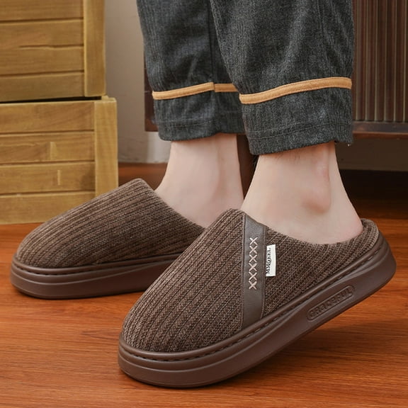 Viluyesy Mens Fuzzy Slippers, Fleece Lined Warm Non-Slip Soft Sole Closed Toe Winter Cozy Indoor House Shoes Coffee