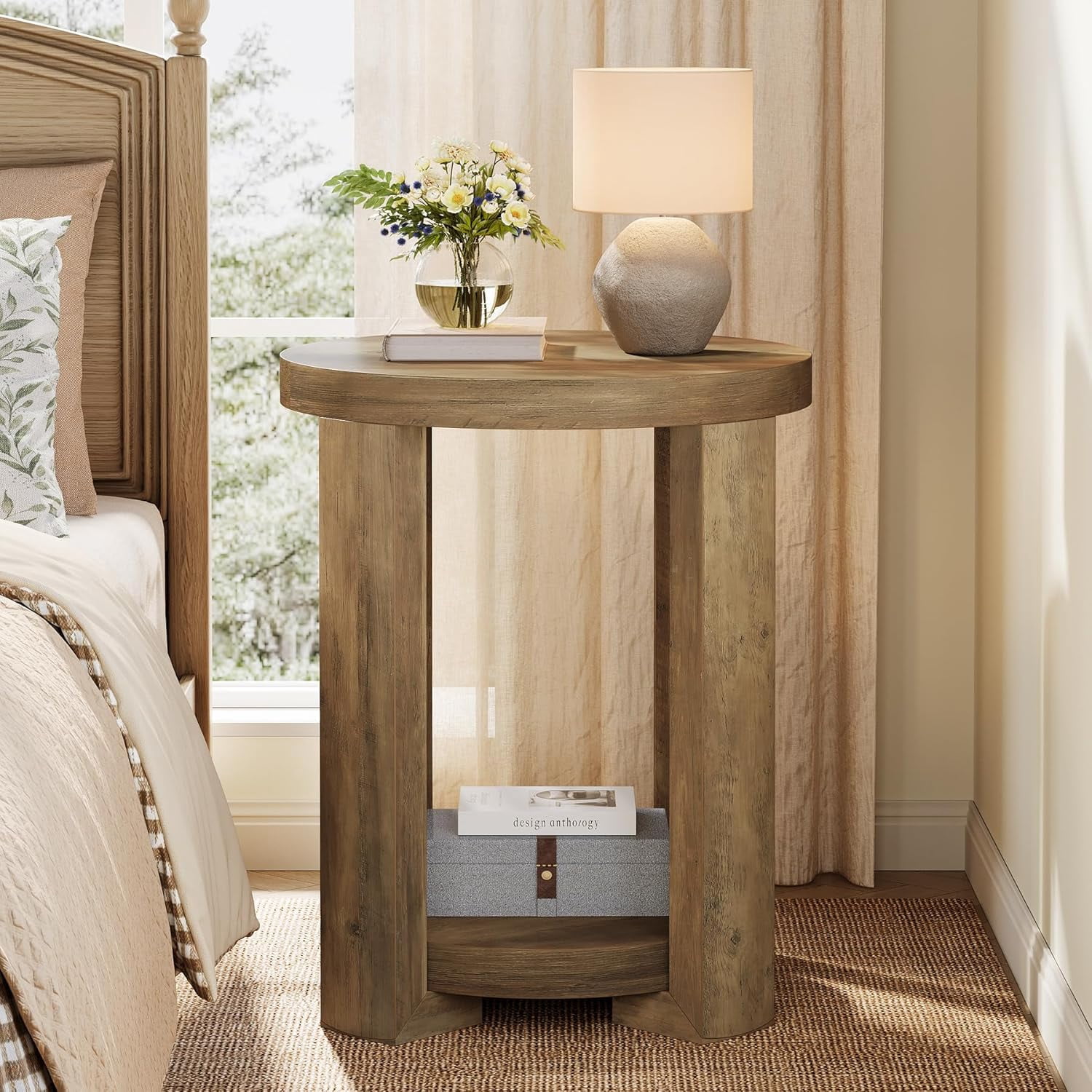 Tribesigns Side Table, 2-Tier Round End Table, Small Bedside Accent Furniture for Living Room, Bedroom