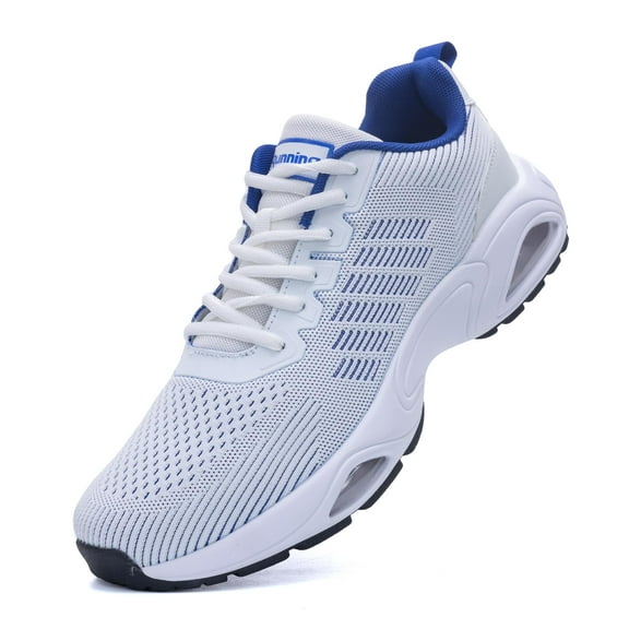 NRNHI Mens Lightweight Air Running Shoes Athletic Walking Shoes Trail Tennis Sneaker for Gym Workout WhiteBlue Size 11.5
