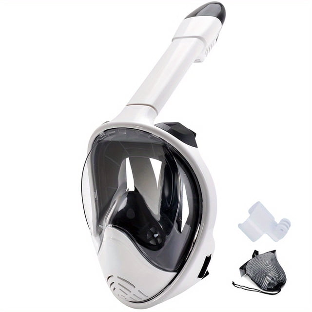 Full Face Snorkel Mask With Camera Mount, 180 Degree Panoramic View Anti-Leak Snorkeling Swimming Diving Goggle For Adults