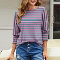 thumbnail image 2 of tarylea 3/4 Length Sleeve Tops for Women Crew Neck Striped T Shirts Casual Basic Tees Loose Fitted Shirts Blouses, 2 of 6