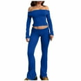 thumbnail image 2 of DPTALR Ensemble de Détente 2 Pcs pour Femmes, Pantalon Évasé Taille Basse, Haut Court à Manches Courtes/longues, Tenues Décontractées, Pyjamas, 2 of 9