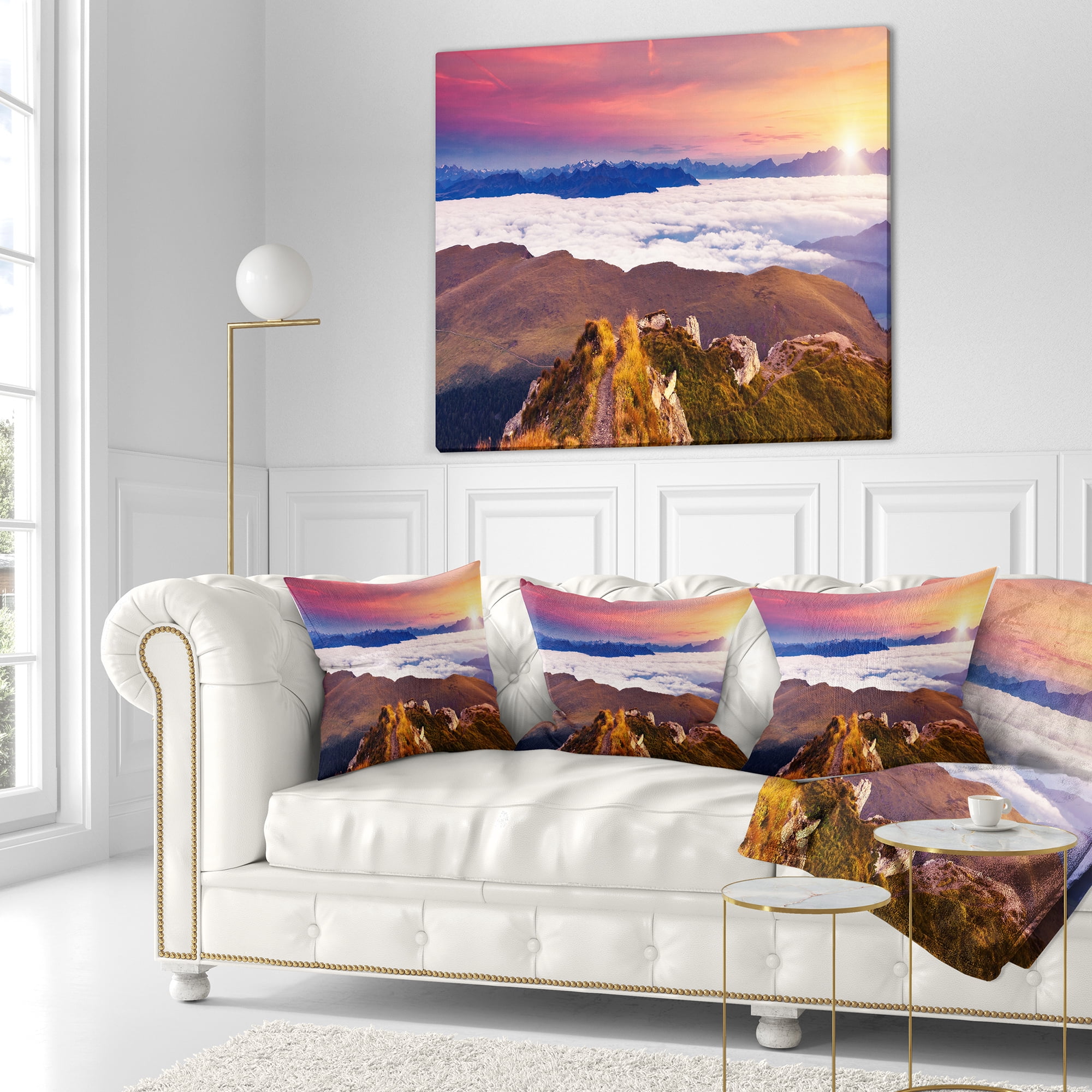 Designart Foggy Val Gardena Valley Panorama - Seashore Throw Pillow - 16x16