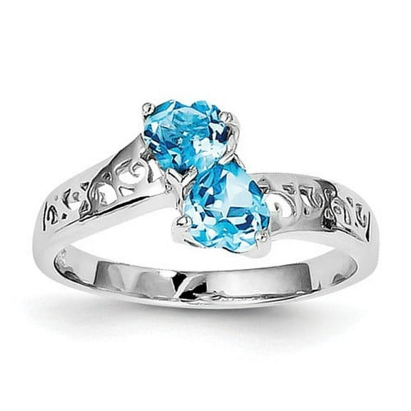 Primal Silver Sterling Silver Rhodium-plated Light Swiss Blue Topaz Heart Ring