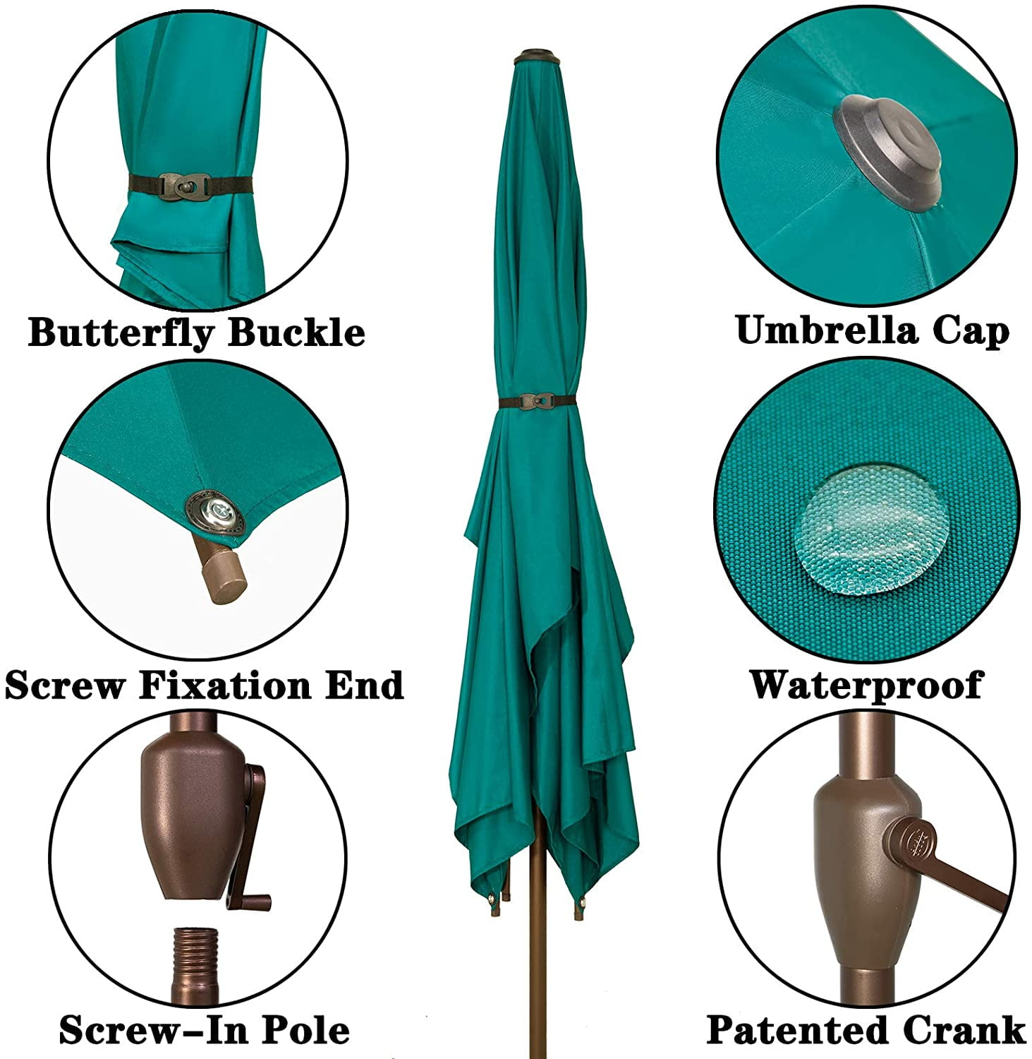 Bibana 6.5x10ft Patio Umbrella Rectangular Outdoor Table Umbrella with Crank & Push Button Tilt for Terrace, Backyard, Garden, Courtyard, Swimming Pool, Lawn (Turquoise)