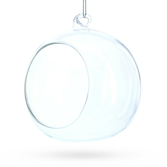 Spherical Openwork Clear Glass Christmas Ornament 4.5 Inches