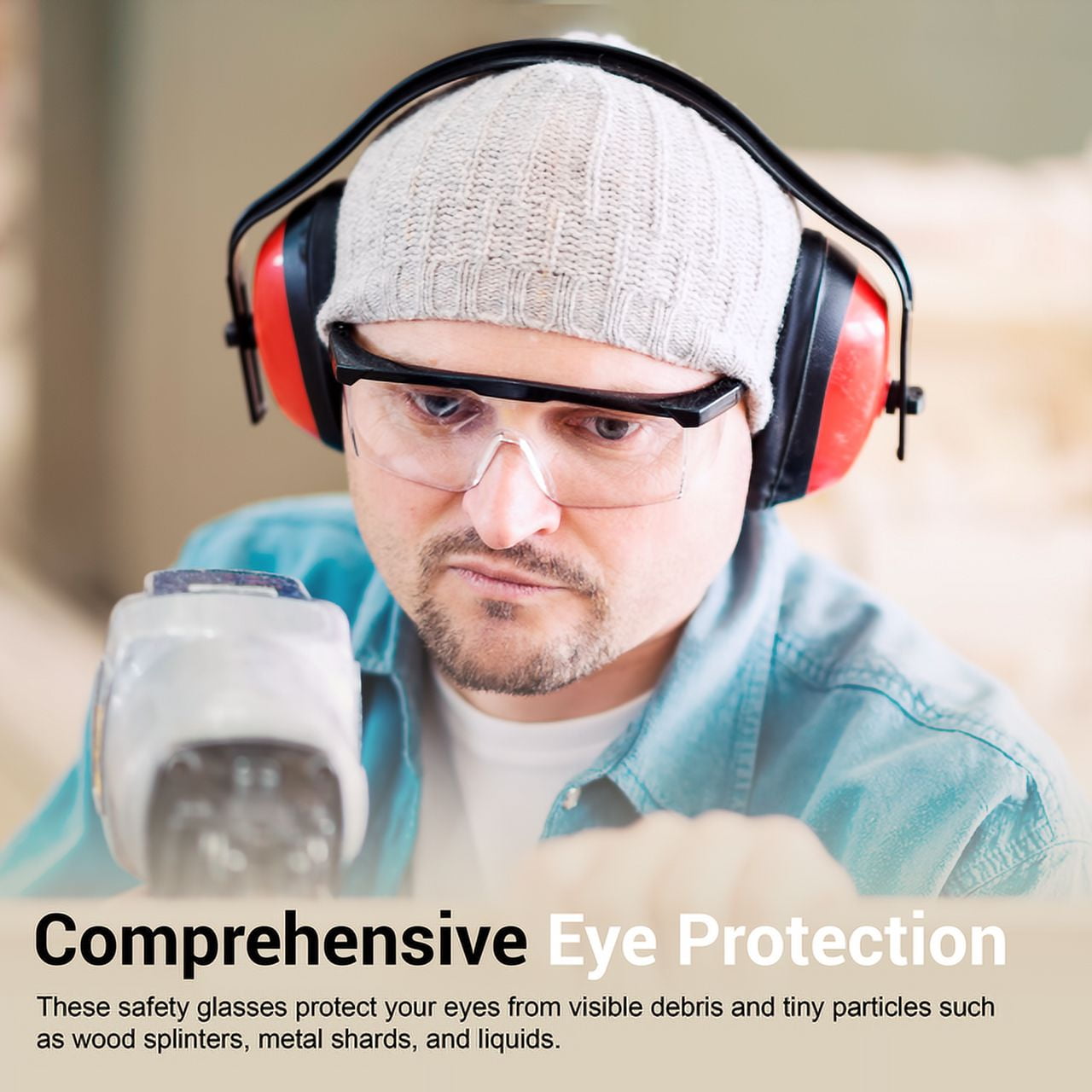 OWL Eye Protection Safety Glasses for Men- Clear Wraparound Lens No-Slip, Adjustable, Lab Goggles - Smoke