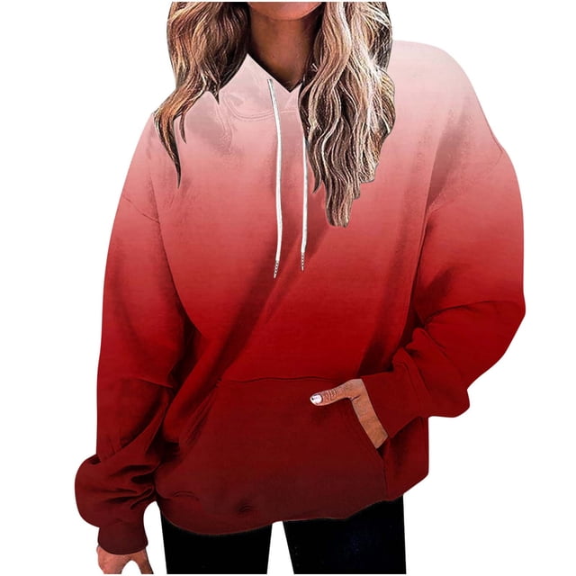 Rbaofujie Chandails à Capuchon pour Femmes Chandail à Capuchon Dégradé Ample à Manches Longues Haut Chandail Cardigan Rouge Chandails pour Femmes