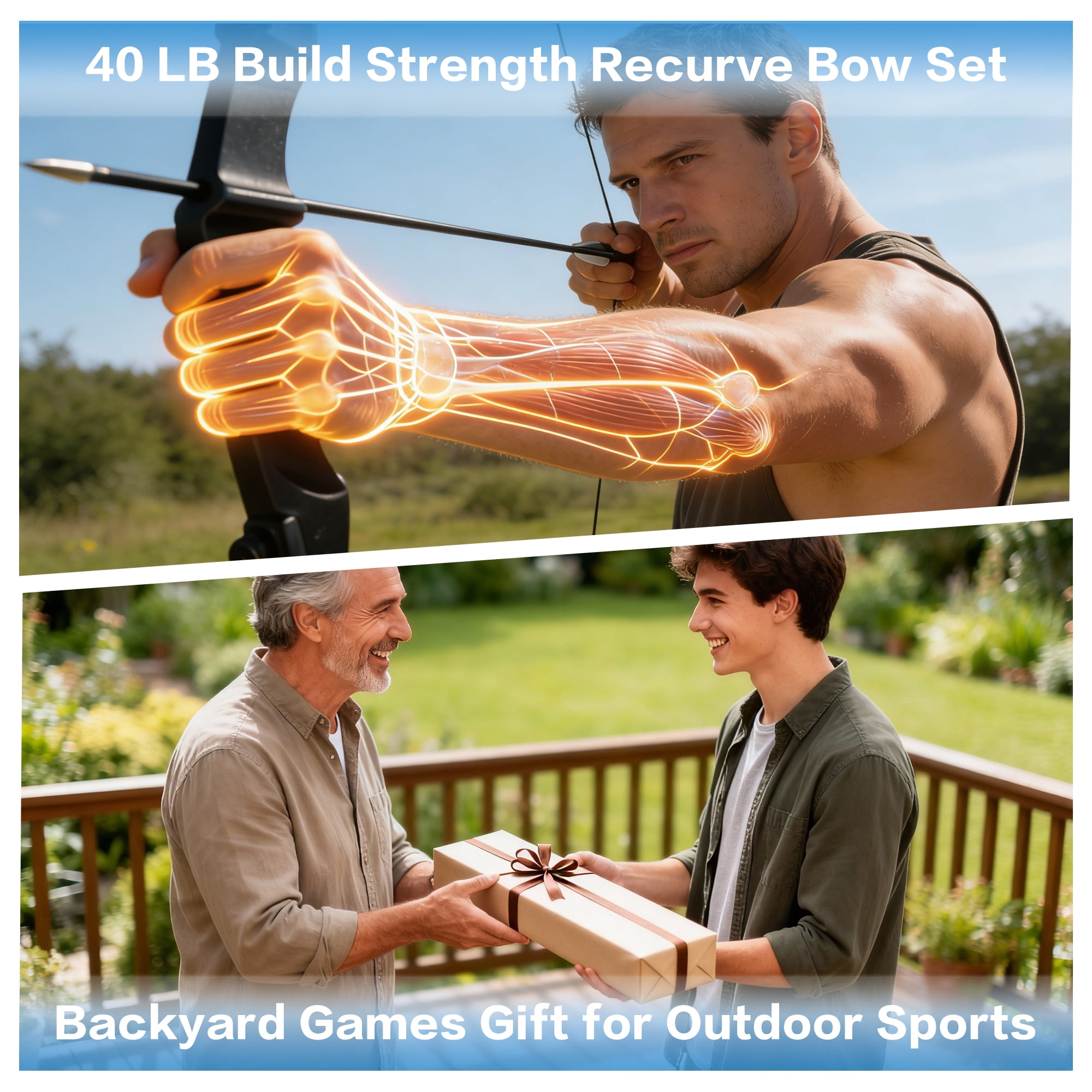 Petoto 51" Recurve Bow and Arrow for Adults, 40lb Black Takedown Recurve Bow Set, Archery Set for Left and Right Handed Outdoor Target Practice