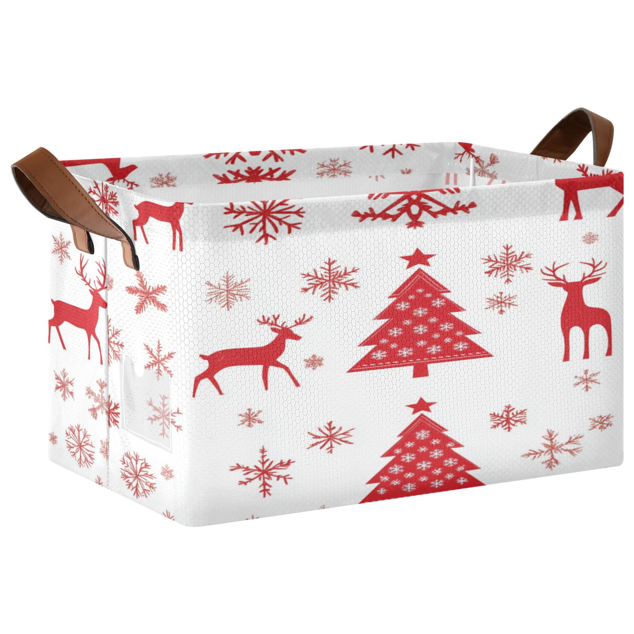 BZSMCE Collapsible Fabric Cube Storage Bins Red Christmas Pattern Design Pattern Storage Box