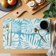 thumbnail image 2 of Palm Tree Monstera Placemats Set of 6 Teal Aqua Leaf Boho Botanical Tropical Place Mats Indoor Wipeable Table Mats Washable Cloth Dining Table Placemats for Kitchen Holiday Party Decor 13x19 Inch, 2 of 9