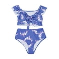 thumbnail image 3 of Women Swimsuits Ruffle Swimmwear Printed Plus Size Gathering Tankinis Set Blue Bathing Suit for Women L, 3 of 8