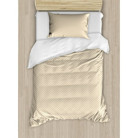 Champagne Bedding Ecru Duvet Cover Set Twin Size, Simplistic Geometric Lines Illustration with Abstract Slanted Diagonal Stripes, 2 Piece Bedding Set with 1 Pillow Sham, Ecru and Champagne, by Ambesonne ()