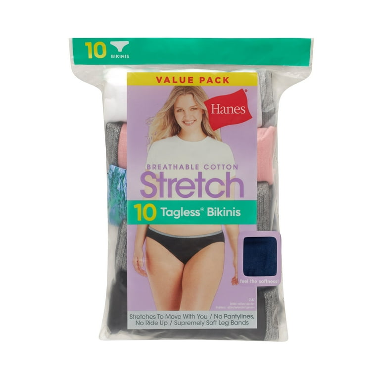Hanes Women's Stretch Cotton Bikini Underwear, 10-Pack Assorted 6
