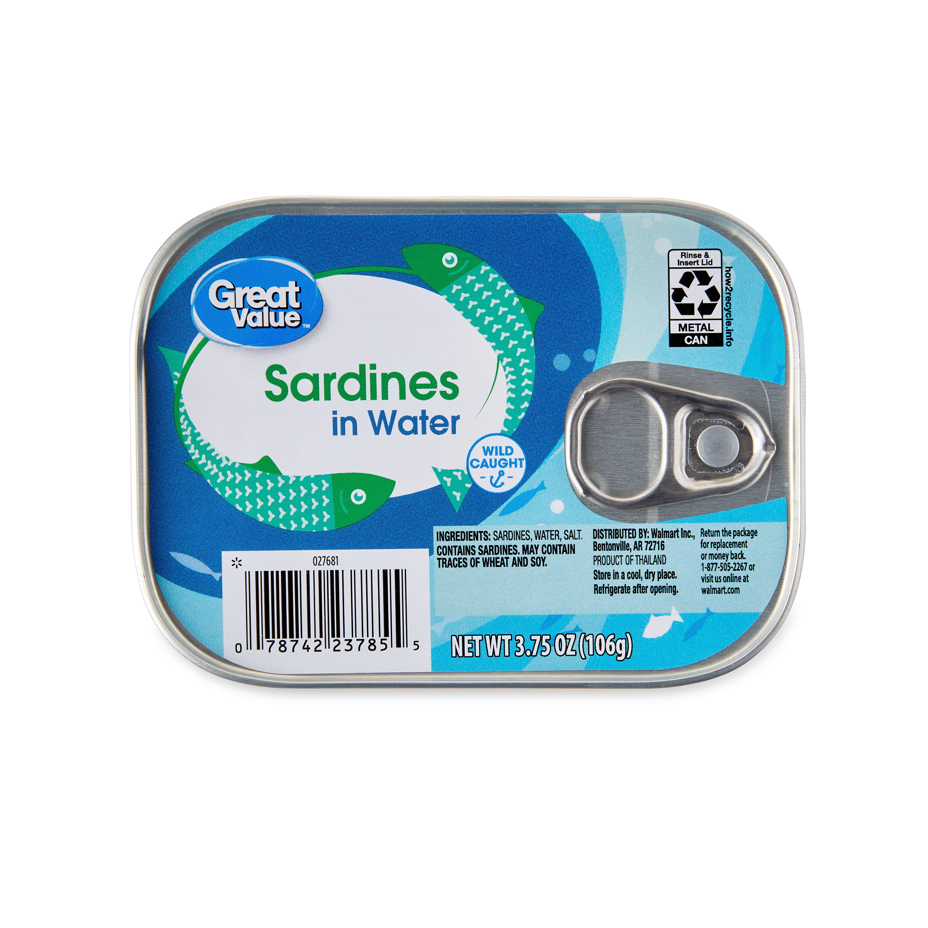 Great Value Sardines in Water, 3.75 oz